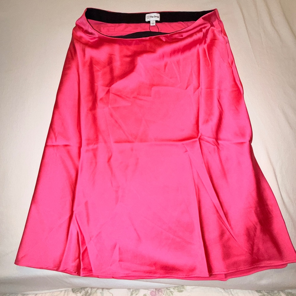 The Drop Maya Satin Midi‎ Skirt Womens Large Hot Pink New Slip Skirt